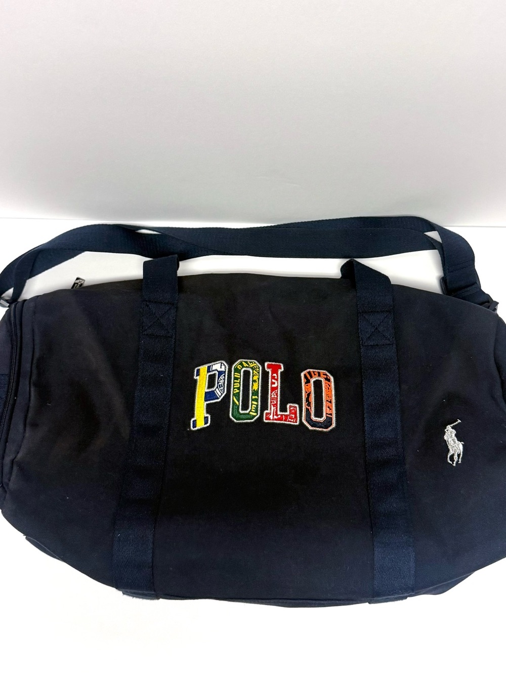 Polo Ralph Lauren Fragrance Duffel Bag Navy Blue Gym Overnight 20x13x10” - Picture 2 of 9